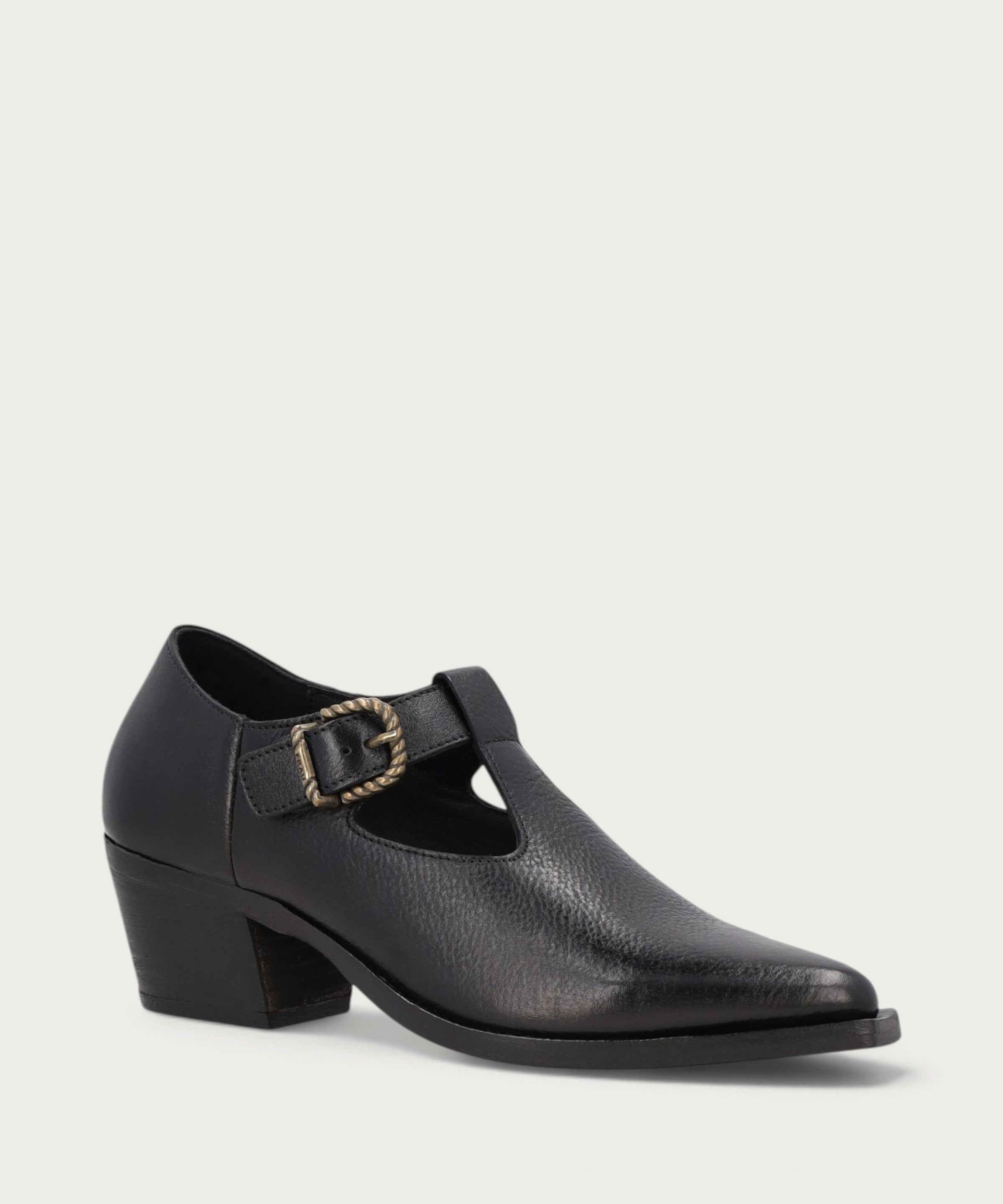 Schuhe mit Absatz im texanischen Stil aus Leder in Schwarz