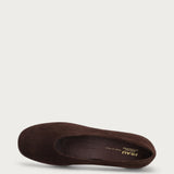 Brown suede almond-toe pumps with round heel