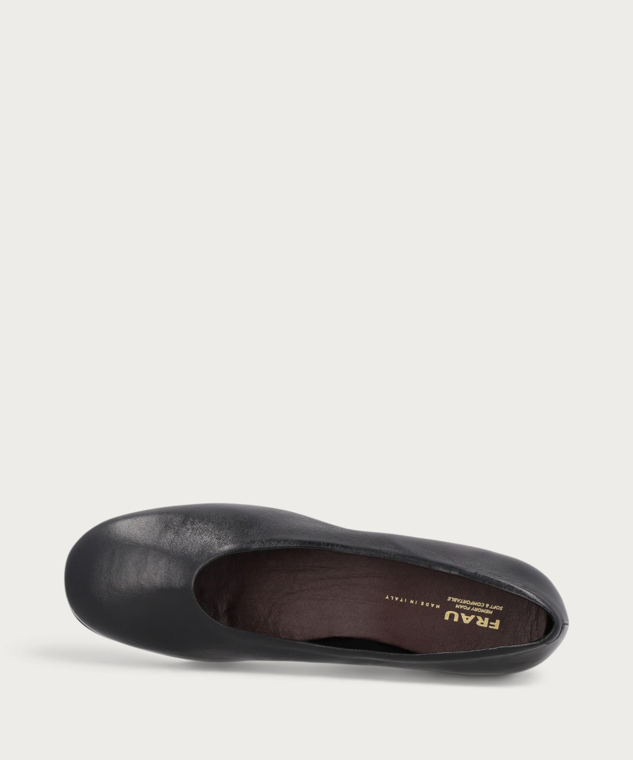 Black leather almond-toe pumps with round heel