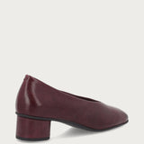 Burgundy leather almond-toe pumps with round heel
