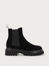 Damen-Beatle-Boots aus Veloursleder in Schwarz mit Chunky-Sohle - Schwarz | FRAU