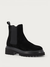 Damen-Beatle-Boots aus Veloursleder in Schwarz mit Chunky-Sohle - Schwarz | FRAU