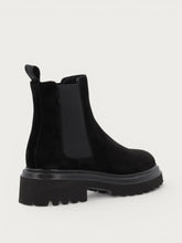 Damen-Beatle-Boots aus Veloursleder in Schwarz mit Chunky-Sohle - Schwarz | FRAU