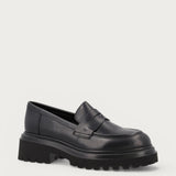 Women's black leather loafers with chunky sole