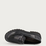 Women's black leather loafers with chunky sole