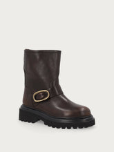 Women's leather biker boots with natural brown tumbled finish - Brown | FRAU