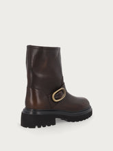 Women's leather biker boots with natural brown tumbled finish - Brown | FRAU
