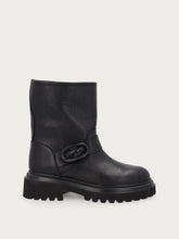 Women's leather biker boots with natural black tumbled finish - Black | FRAU