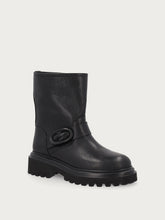 Women's leather biker boots with natural black tumbled finish - Black | FRAU