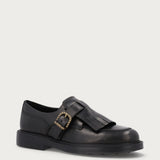 Stringate donna con frangia in pelle nera