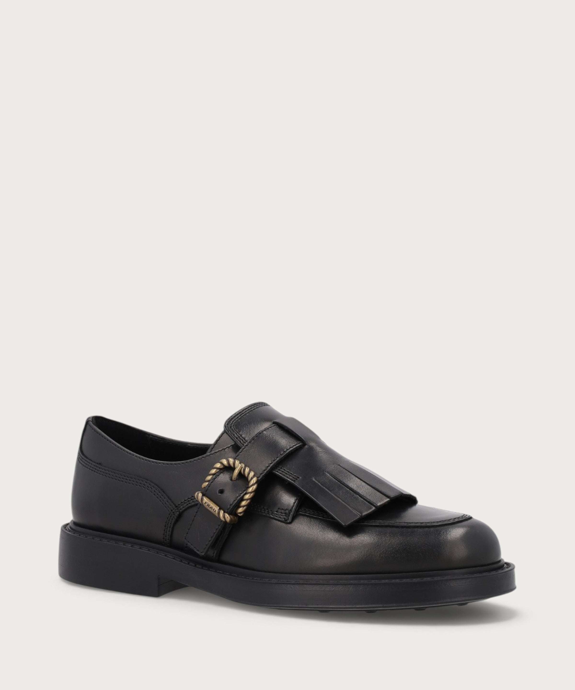 Stringate donna con frangia in pelle nera