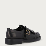 Stringate donna con frangia in pelle nera