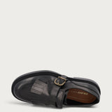Stringate donna con frangia in pelle nera