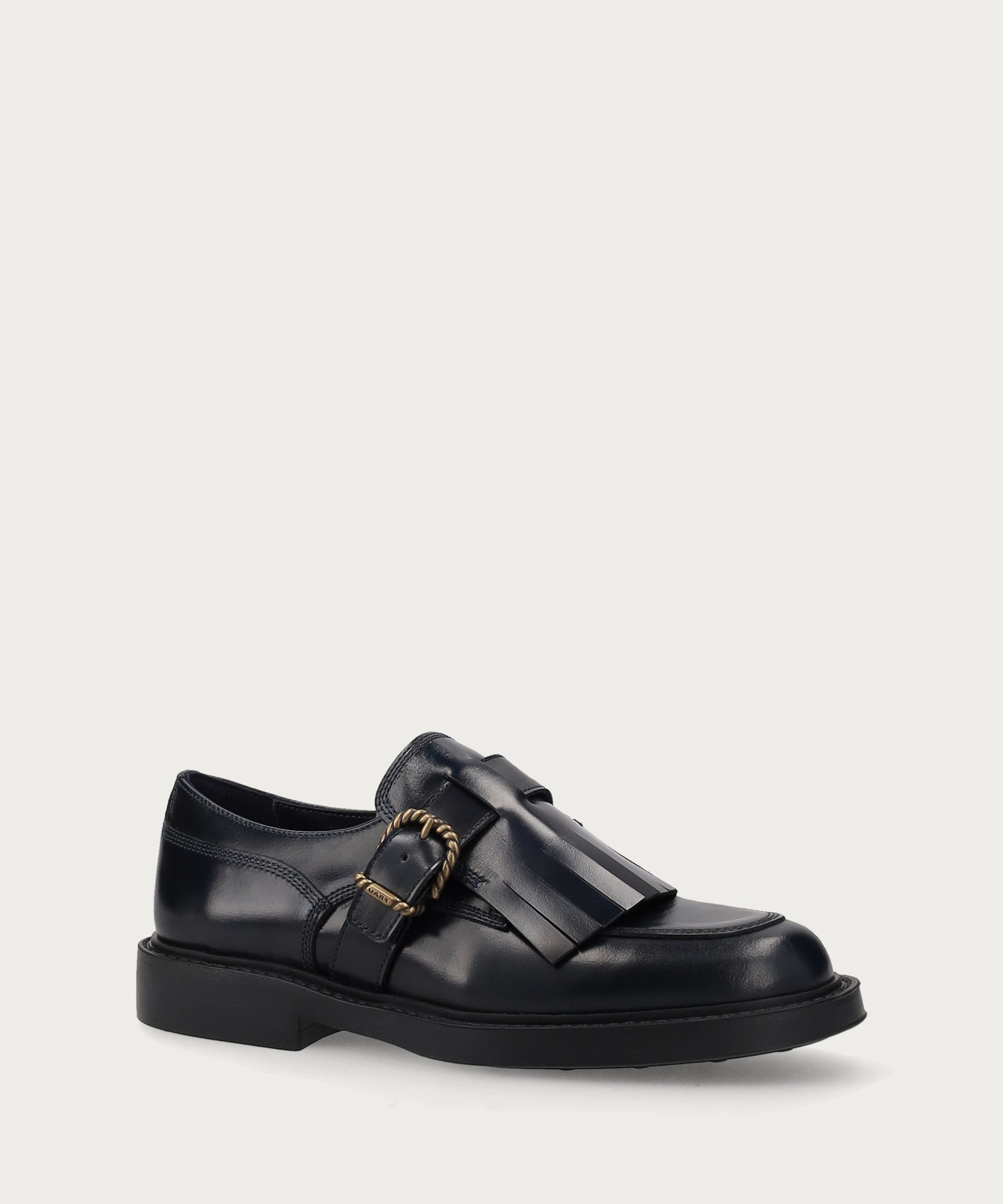 Stringate donna con frangia in pelle blu