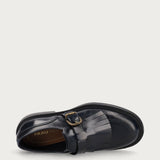 Stringate donna con frangia in pelle blu