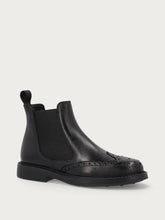 Women's black leather Beatle boots with wing-tip detail - Black | FRAU