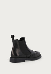 Women's black leather Beatle boots with wing-tip detail - Black | FRAU