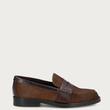Women's brown pony-hair-effect leather varsity loafers
