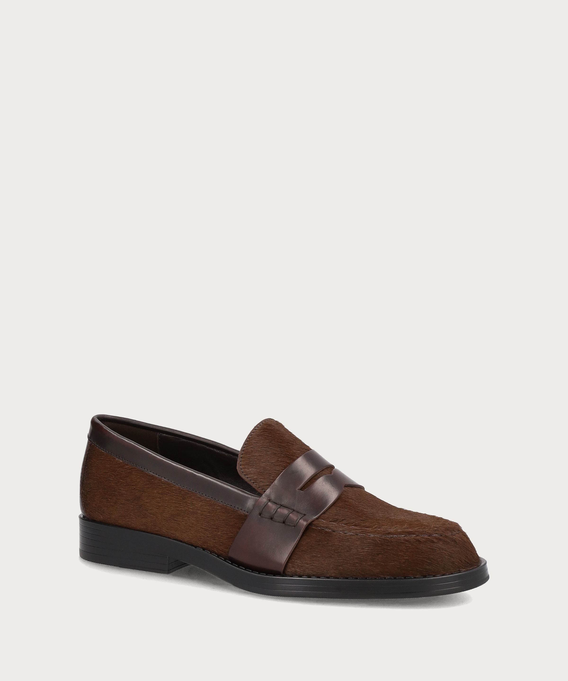 Women's brown pony-hair-effect leather varsity loafers