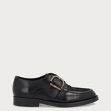 Allacciate donna in pelle nera bimateriale con fibbia