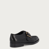 Allacciate donna in pelle nera bimateriale con fibbia