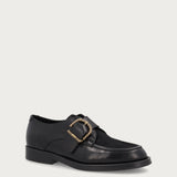 Allacciate donna in pelle nera bimateriale con fibbia