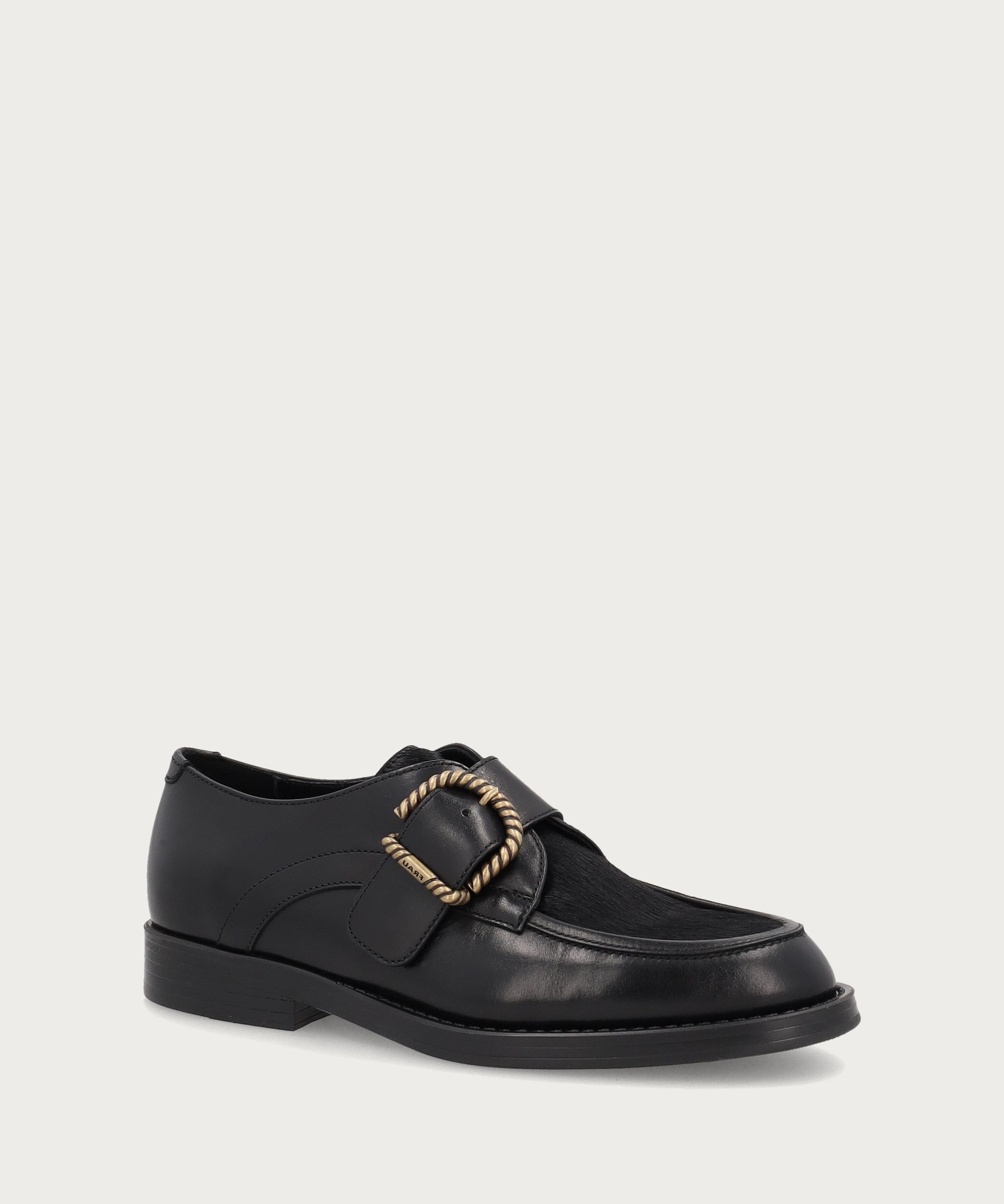 Women's bi-material black leather lace-ups with buckle