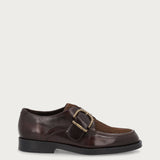 Women's bi-material brown leather lace-ups with buckle