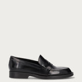 Mocassini college donna in pelle abrasivata nera