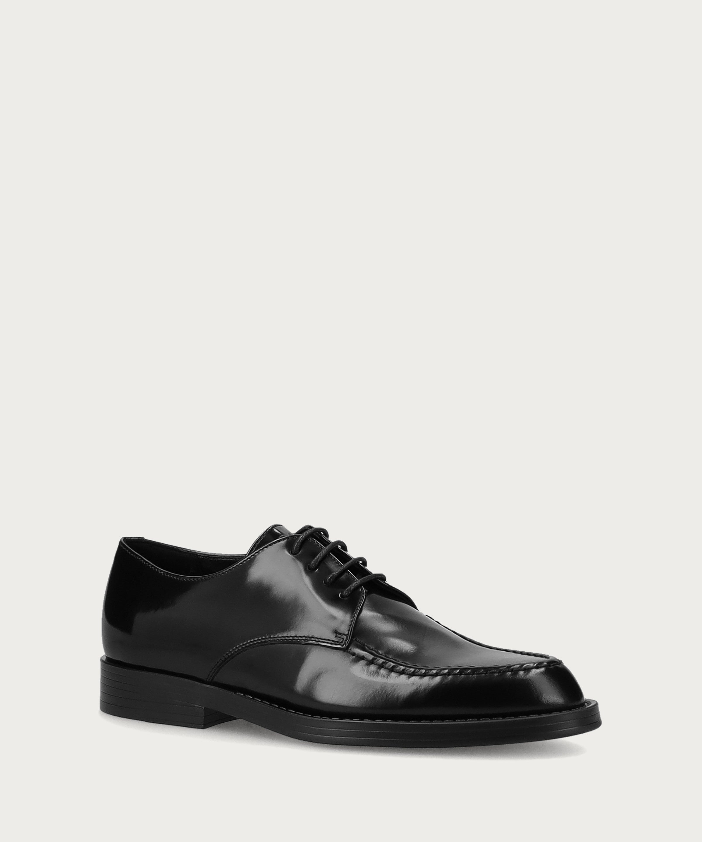Women's polished black leather lace-ups