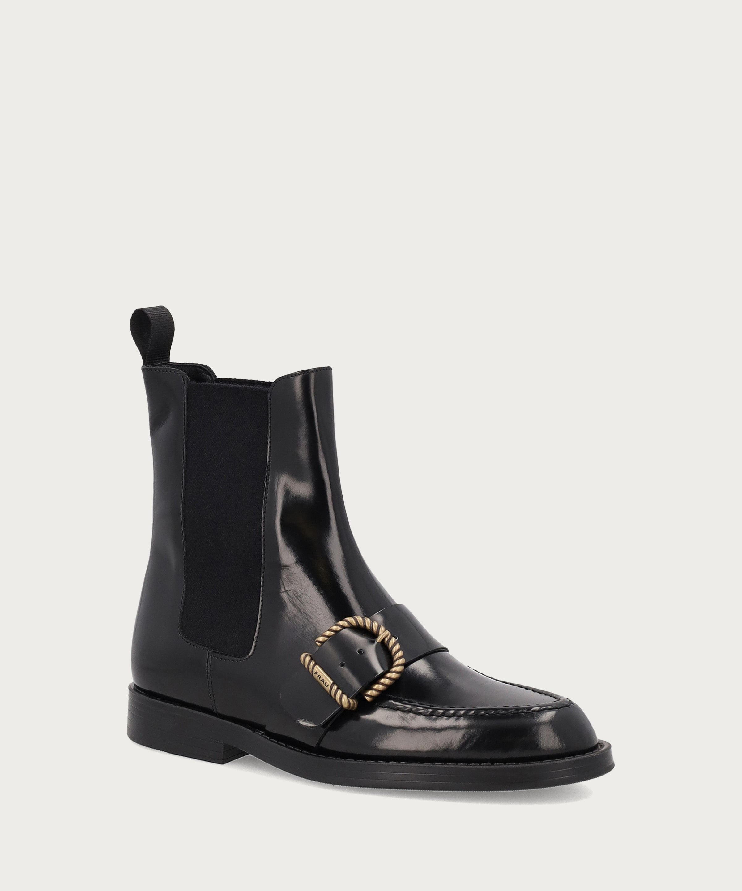Women's black brushed leather Beatle boots with buckle