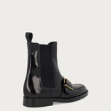 Women's black brushed leather Beatle boots with buckle