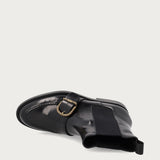 Women's black brushed leather Beatle boots with buckle