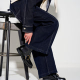 Women's black brushed leather Beatle boots with buckle