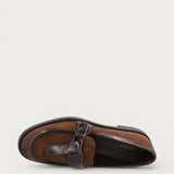 Women's brown suede loafers with tie detail