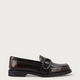 Women's brushed burgundy leather loafers with buckle