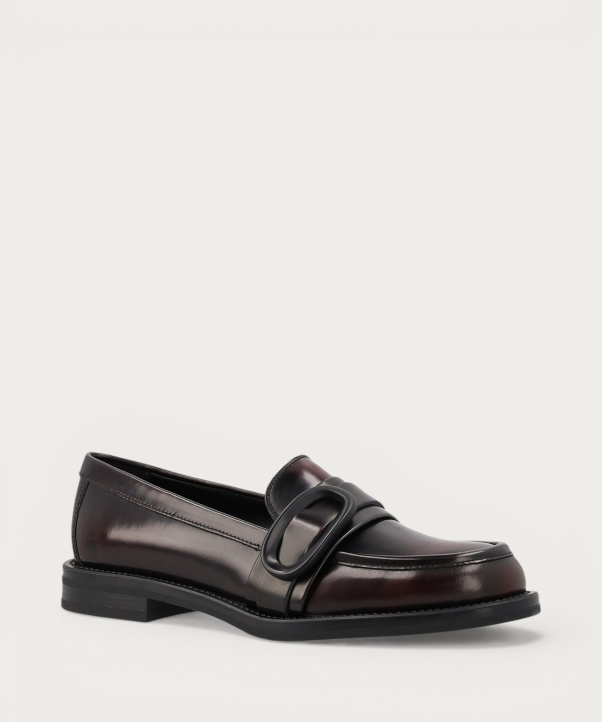 Women's brushed burgundy leather loafers with buckle