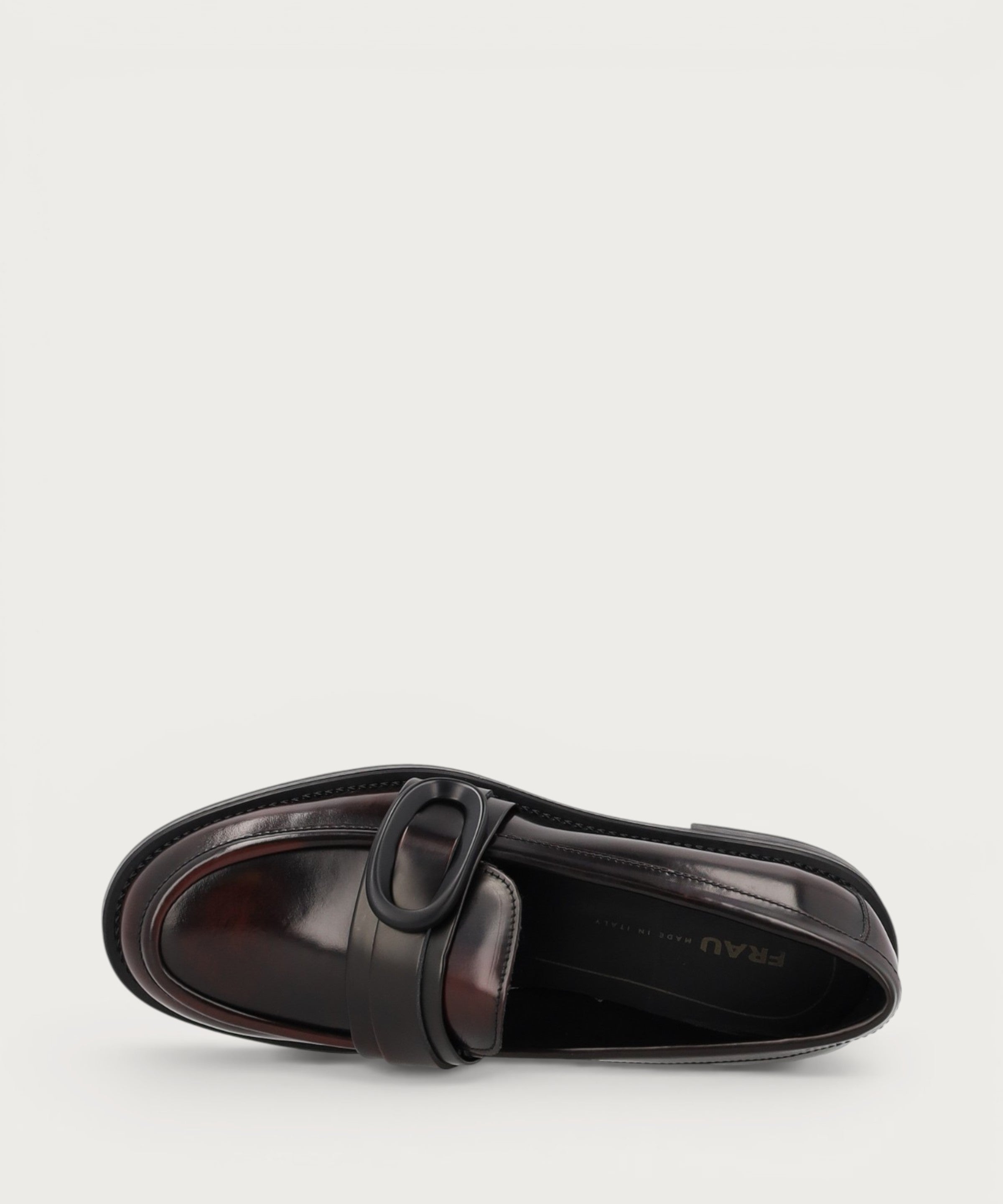 Women's brushed burgundy leather loafers with buckle