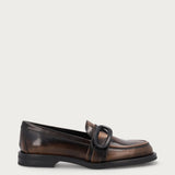 Women's brown brushed leather loafers with buckle