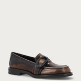 Women's brown brushed leather loafers with buckle