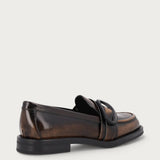 Women's brown brushed leather loafers with buckle