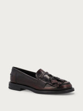 Women's burgundy brushed leather loafers with fringing - Burgundy | FRAU