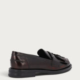 Women's burgundy brushed leather loafers with fringing