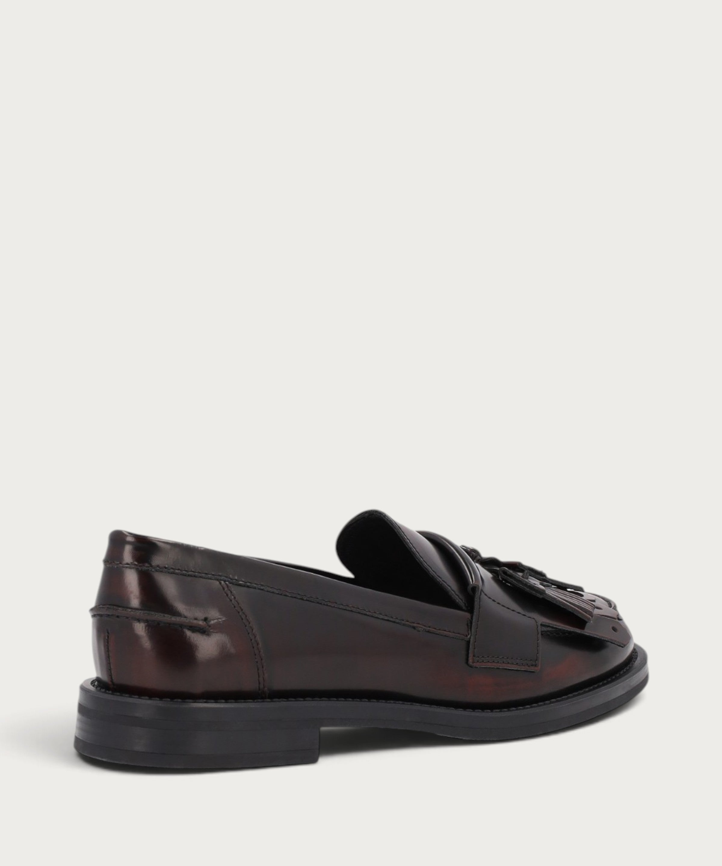 Women's burgundy brushed leather loafers with fringing