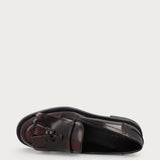 Women's burgundy brushed leather loafers with fringing
