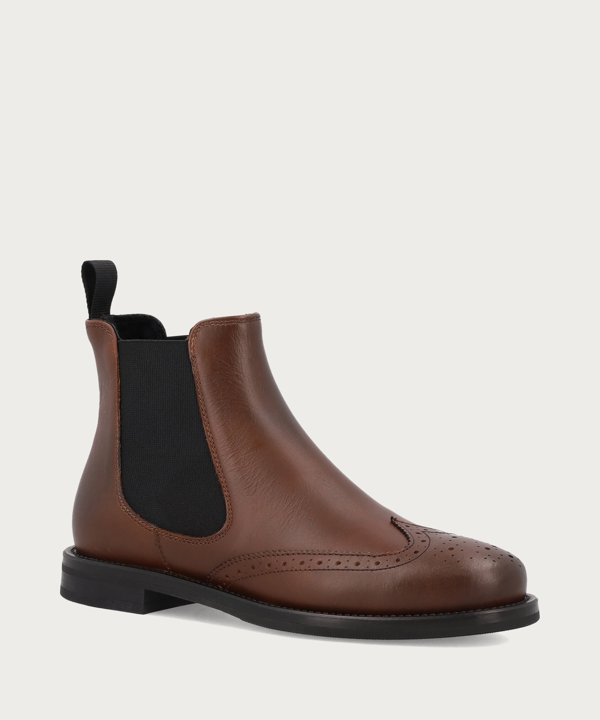 Women's tan leather Beatle boots with wing-tip design