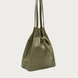 Large soft green leather bucket bag