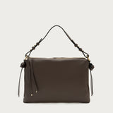 Maxi rectangular bag in brown leather with handle and strap