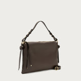 Maxi rectangular bag in brown leather with handle and strap