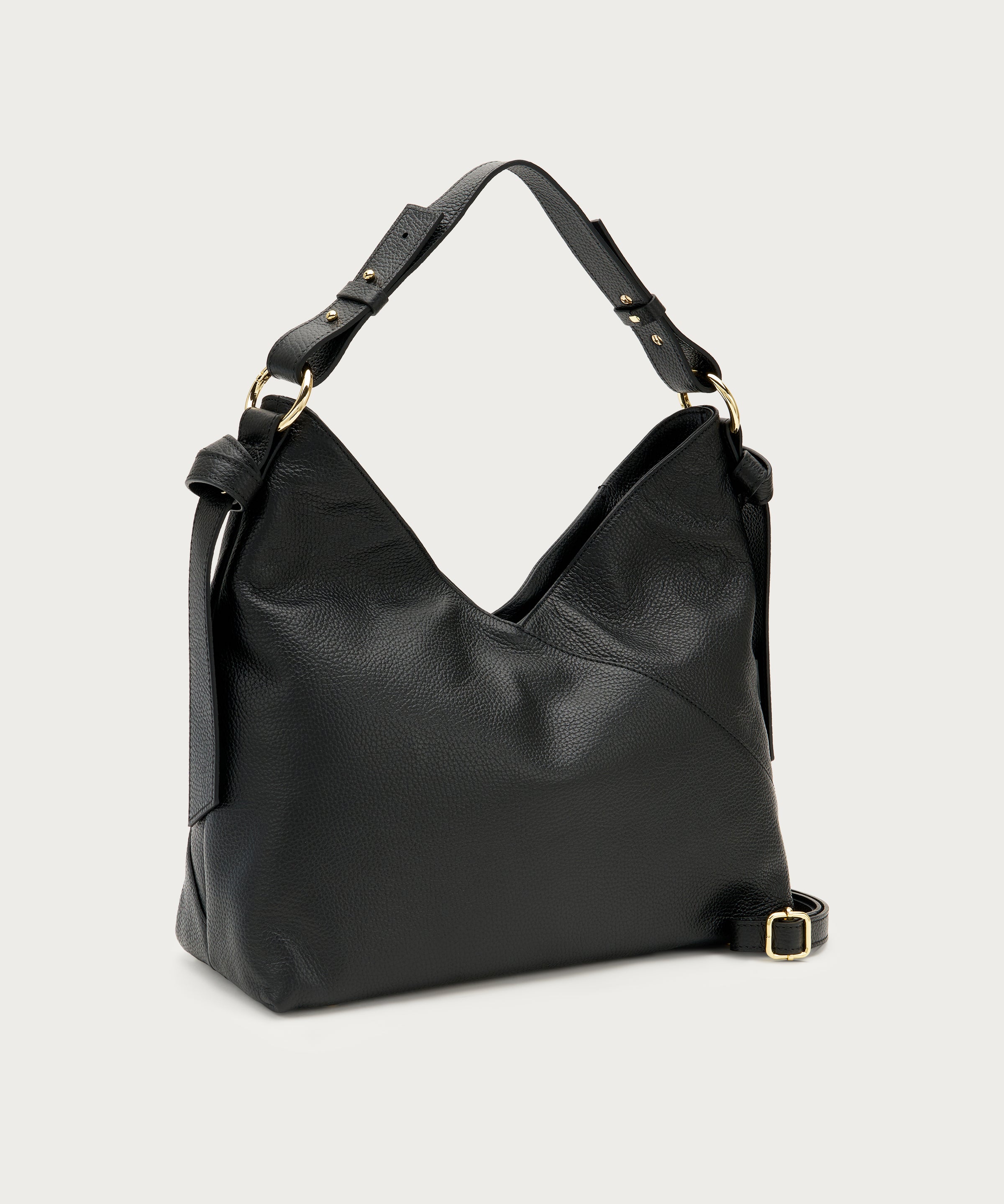 Große Schultertasche aus weichem Leder in Schwarz